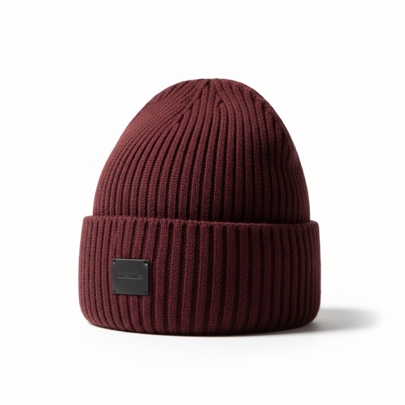 AllSaints Travelling Rib Cuff Beanie – Tawny Port Red - Picture 2 of 7